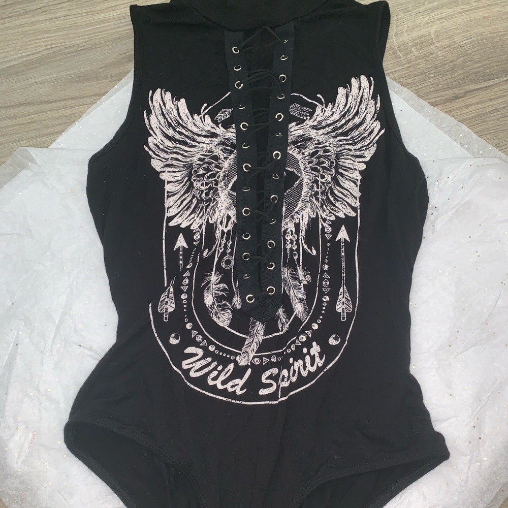 Black Wild Spirit Lace Up Body Suit